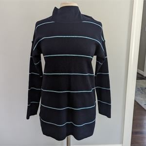 NEW J.Jill Reversible Navy Blue Stripe Mockneck Small Sweater